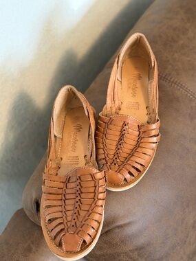 Woven Leather Huarache Flats in Tan by Masego